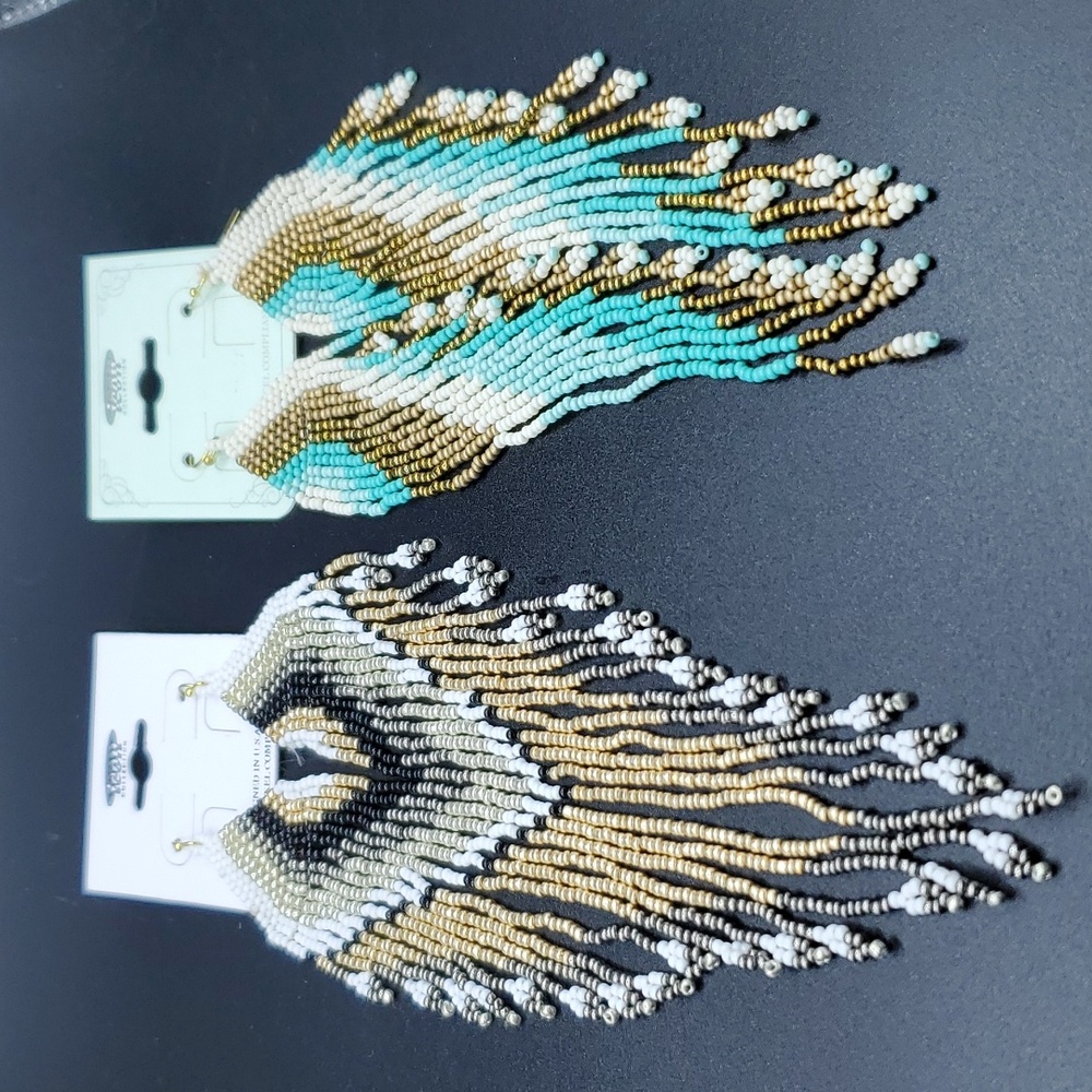 NWT Handmade Aztec Angel Wings Seedbead Tassel Dangle Earrings Plated 2 Choice